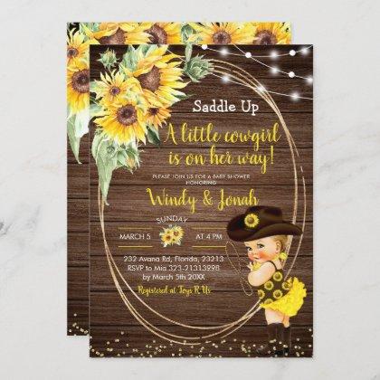 Sunflower Cowgirl rustic Baby Shower invitation