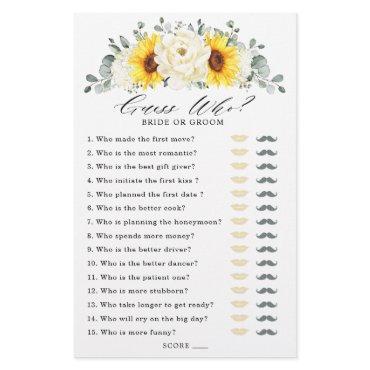 Sunflower Ivory Peony Bridal Shower Game Guess Who