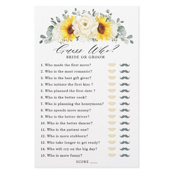 Sunflower Ivory Peony Bridal Shower Game Guess Who
