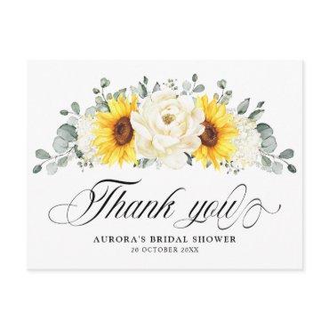 Sunflower Ivory Peony Bridal Shower Thank You Postcard