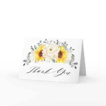 Sunflower Ivory Peony  Eucalyptus Bridal Shower    Thank You Card