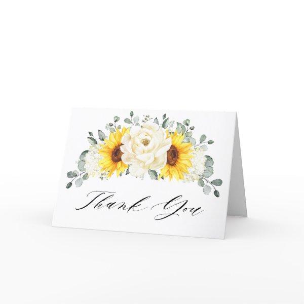 Sunflower Ivory Peony  Eucalyptus Bridal Shower    Thank You Card
