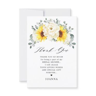 Sunflower Ivory Peony  Eucalyptus Bridal Shower    Thank You Card