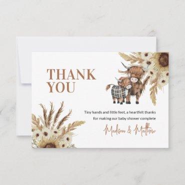 Sunflower Rustic Cow Baby Shower Thank You Card
