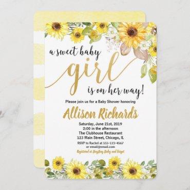Sunflowers yellow baby shower invitation for girl