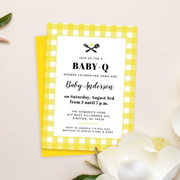 Sunny Yellow Gingham Plaid Baby Shower BBQ