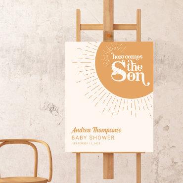 Sunshine Boho Here Comes the Son Baby Shower Poster