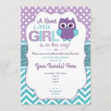 Super Cute Purple Teal Owl Invitation Baby Shower