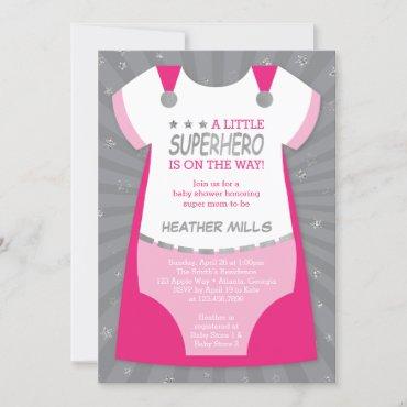 Superhero Baby Shower Invitation, Pink, Silver Inv Invitation