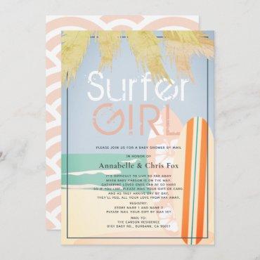 Surfer Girl Surfboards Beach Baby Shower by Mail Invitation