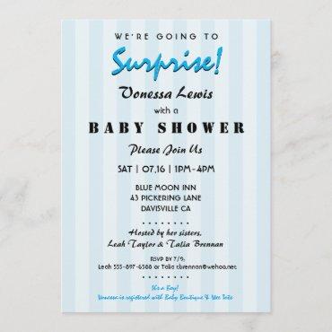 Surprise Baby Shower Blue Stripes