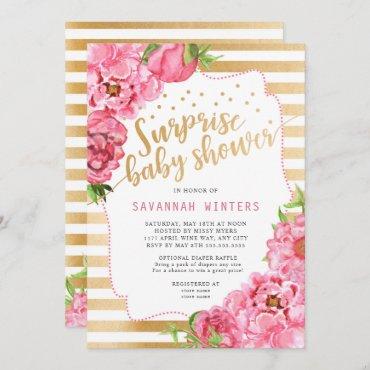 Surprise Baby Shower  |  pink gold peonies