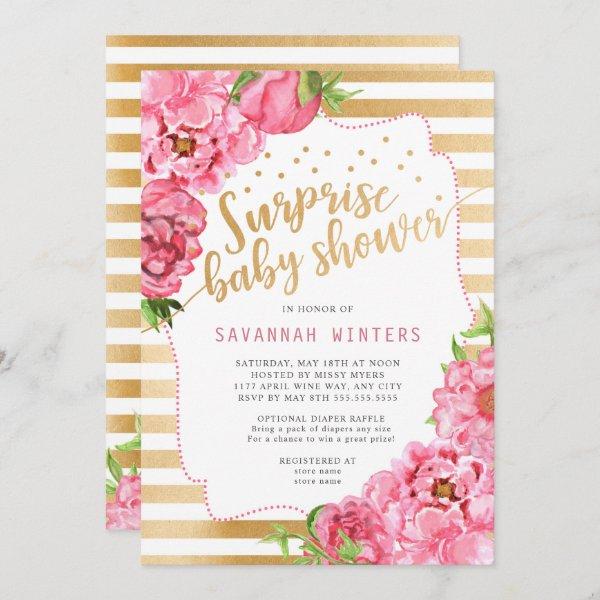 Surprise Baby Shower  |  pink gold peonies