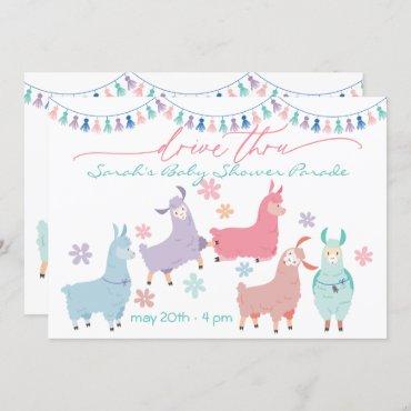 Surprise Dancing Llamas Drive Through Baby Shower Invitation