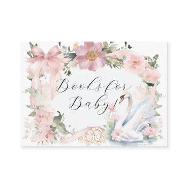 Swan Pink Ribbon Elegant Floral Books for Baby Enclosure Card
