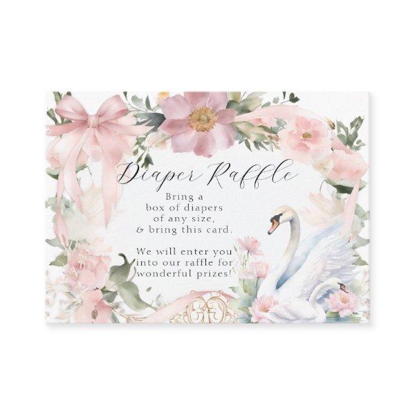 Swan Pink Ribbon Elegant Floral Girl Baby Shower Enclosure Card