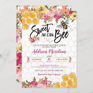 Sweet as can Bee Baby Girl Shower Invitation