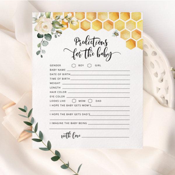 Sweet as can bee baby shower baby predictions card