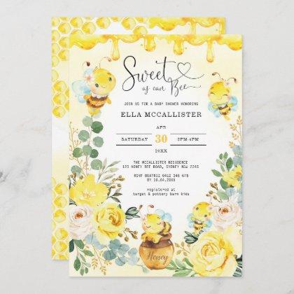 Sweet as Can Bee Baby Shower Yellow Roses Sprinkle Invitation
