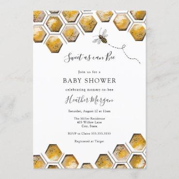 Sweet as can Bee Honeycomb Baby Shower Invitation