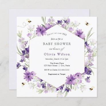 Sweet as Can Bee Lavender Baby Shower Invitation