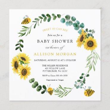 Sweet As Can Bee Sunflower Baby Shower Invitation