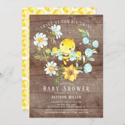 Sweet As Can Bee Twins Baby Shower Invitation