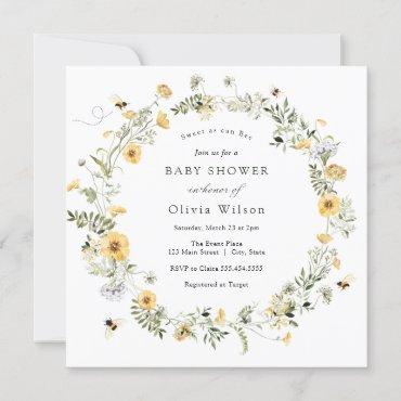 Sweet as can Bee Wildflower Baby Shower Invitation