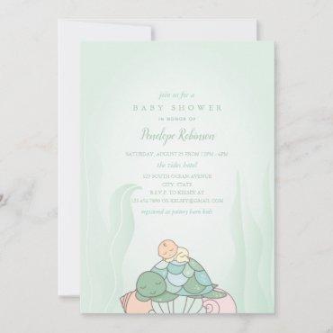 Sweet  Baby And Sea Turtle Baby Shower Invitation