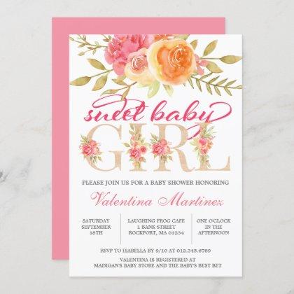 Sweet Baby Girl Autumn Pink Floral Baby Shower Invitation