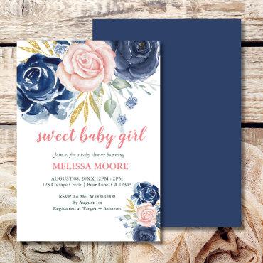 Sweet baby girl floral navy blue pink