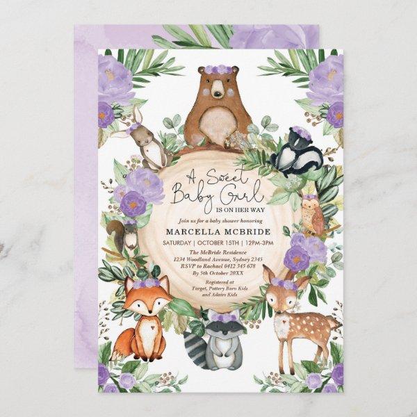 Sweet Baby Girl Purple Floral Woodland Shower