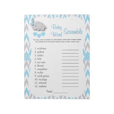 Sweet Blue & Gray Elephant Baby Shower Word Game 2 Notepad