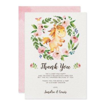 Sweet Blush Pink Floral Baby Horse Thank You Card