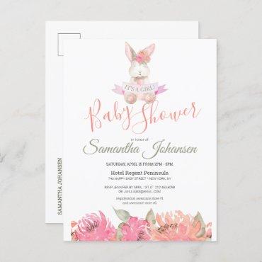Sweet Boho Bunny Pretty Pink Floral  Postcard