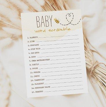 Sweet Bumble Bee  Baby Word Scramble Game Card