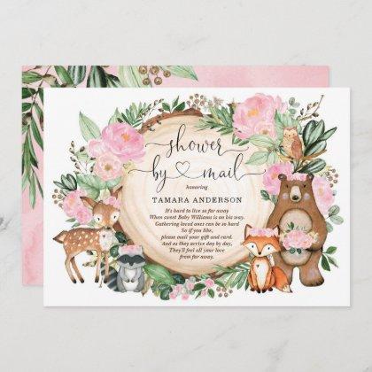 Sweet Girl Woodland Animals Baby Shower By Mail Invitation