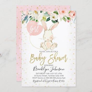 Sweet Girl's Floral Bunny Baby Shower invitation
