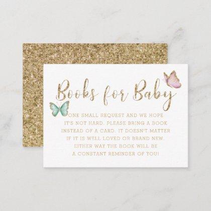 Sweet Gold Butterfly Baby Shower Book Request Enclosure Card