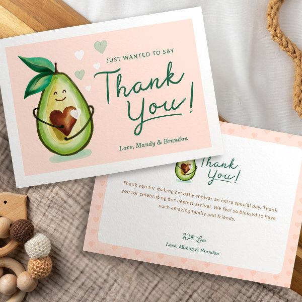 Sweet Heart Avocado Baby Shower Thank You Pink