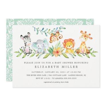 Sweet Jungle Animals Neutral Baby Shower Invitatio