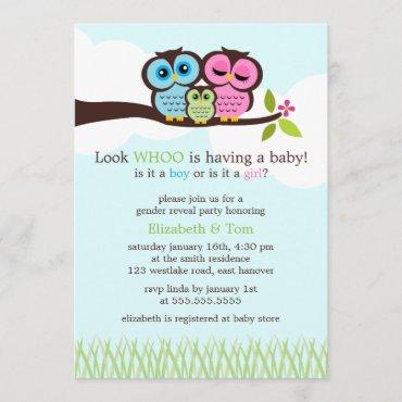 Sweet Owls Gender Reveal Party Invitation