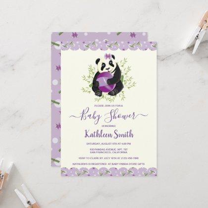 Sweet Panda Bear Baby Shower Soft Lilac Invitation