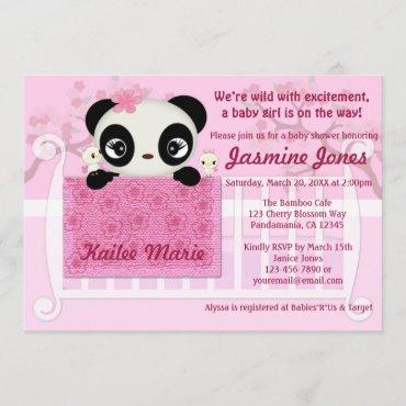 Sweet PANDA Girl Baby Shower Invitation Pink