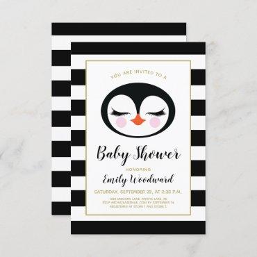 Sweet Penguin Face Baby Shower Invitation