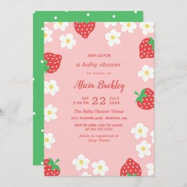 Sweet Strawberry Flowers - Baby Shower Invitation