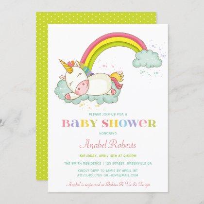 Sweet Unicorn Baby Shower Invitation Rainbow