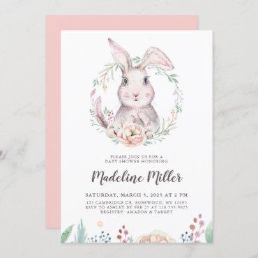 Sweet Watercolor Bunny Baby Shower Invitation