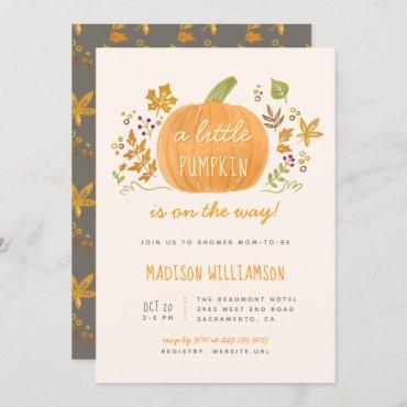 Sweet Watercolor Fall Little Pumpkin Baby Shower Invitation