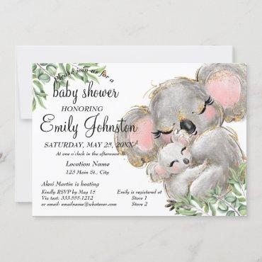 Sweet Watercolor Koala  Unisex Baby Shower Invitation
